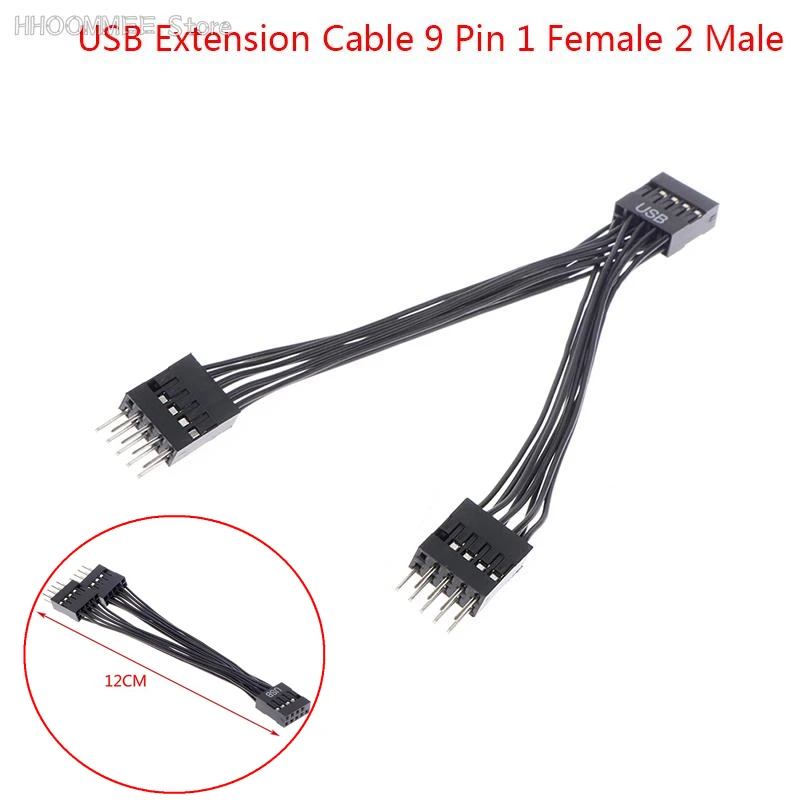 

1PC USB Motherboard Cable USB Header Extension Cable 9Pin 1 Female to 2 Male Y Splitter Cable Black