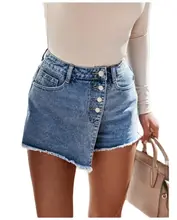 

2022 Summer Straight Breasted Women's Denim Shorts Skirts High Waist Button Fly Shorts Jean Feminino