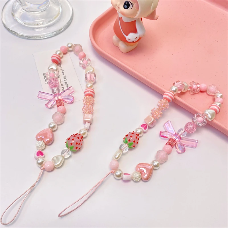Sweet and Cute Pink Strawberry Mobile Strap Phone Chains For Women ...