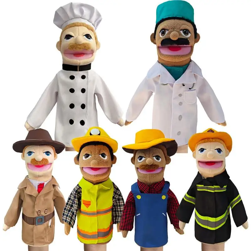 Hand Puppets For Kid Soft Stuffed Doctor Nurse Firefighter PoliceOfficer Plush Toy Cartoon MuppetDoll Family Storytelling Prop cartoon dog nurse badge reel chest card animals easy pull buckle work card acrylic puppy id card holder office school supplies