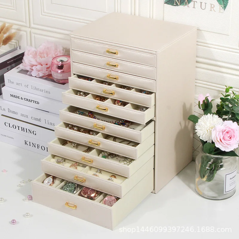 Big Size Jewelry Box Drawer Ring Necklace Earrings Jewelry Boxes Organizer Bangles Tray Display Accessories Separator Storage