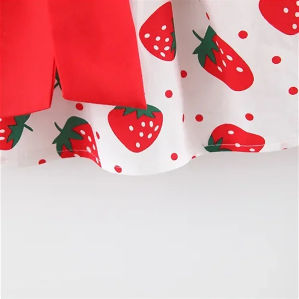 Girls Dress Summer Baby Girl Dress Sweet Hanging Strap Strawberry Print Big Bow Cotton Cloth Dress Comes with Same Hat as a Gift