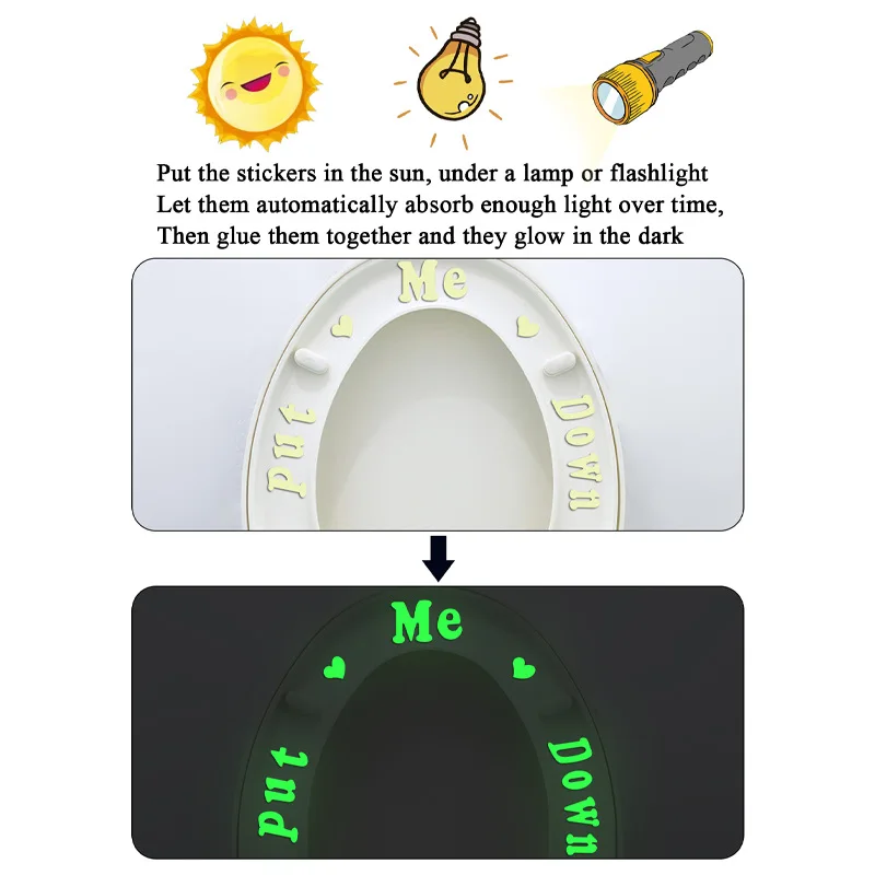 Easy-Apply Luminous Toilet Lid Sticker Put Me Down Decal Fun Slogan Glossy Self-Adhesive Bathroom Decal Наклейки На Унитаз