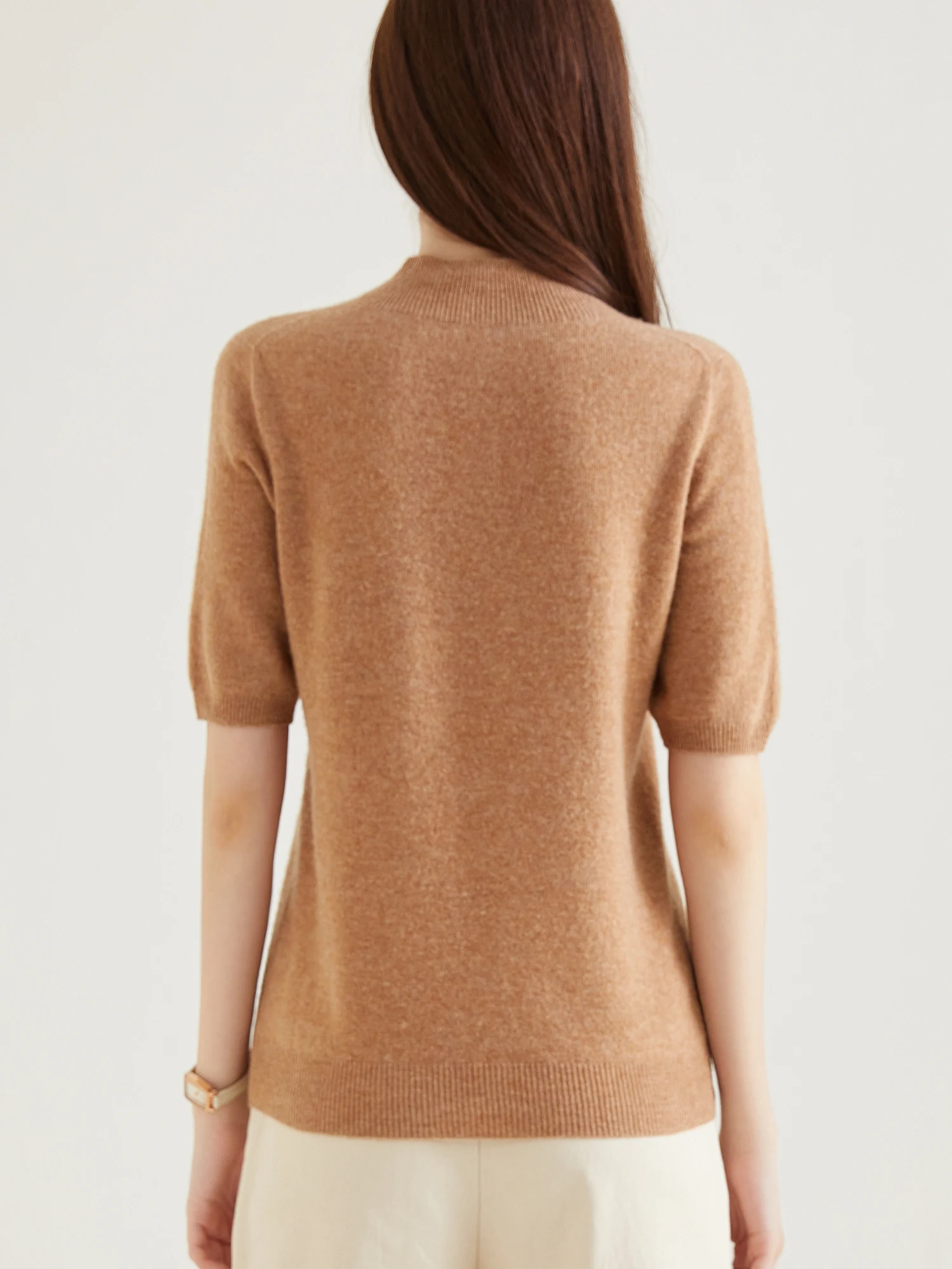 Wool Top Women's Sweater Knitwears Short Sleeve Pullover 100% Wool Half Turtleneck Sweater for Women Knit Jumper Female Clothing