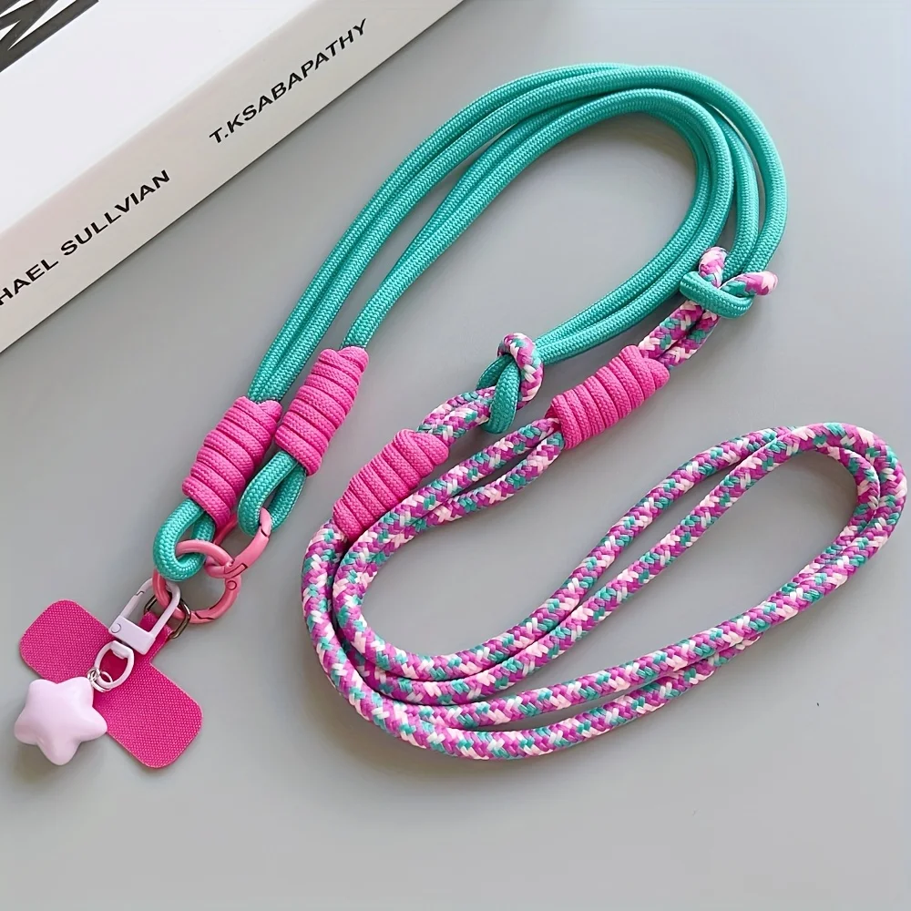 Two-Tone Crossbody Phone Lanyard with Star Charm - Anti-Theft Color-Block Accessory
