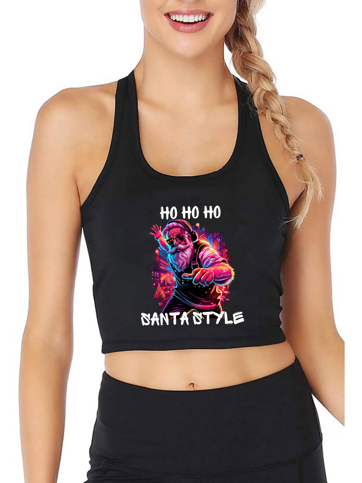 

Graffiti Style Design Breathable Sexy Slim Fit Crop Top Ho Santa Graphics E-sports Games Tank Tops Funny Training Camisole