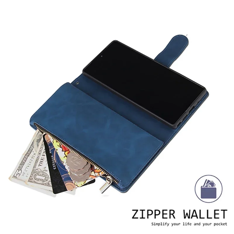 Zipper Leather Flip Wallet Case Cover