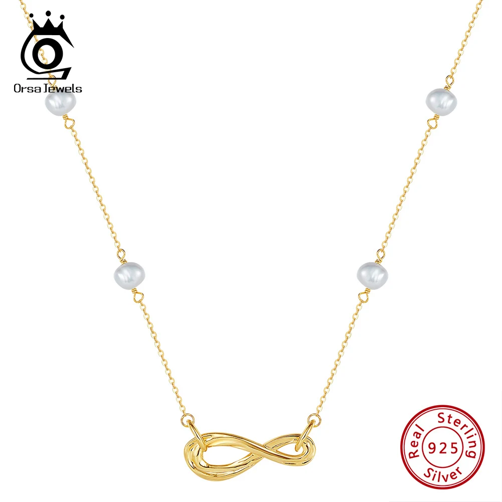 

ORSA JEWELS Pearl Necklaces for Women 925 Sterling Silver Infinity Pendant Anniversary Birthday Wedding Celebration GPN65