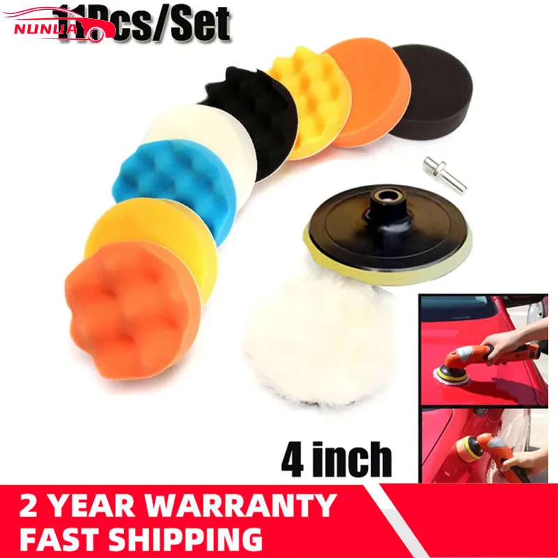 

4 inch Car Polishing Disc 11Pcs/Set Self-Adhesive Buffing Waxing Sponge Wool Wheel Polishing Pad For Car Polisher Drill Adapter