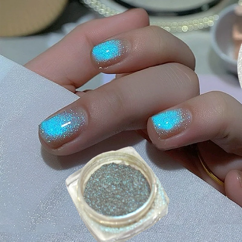 1Box Ocean Blue Tears Cat Magnetic Nail Powder Aurora Glass Crystal Glitter Dust Magnetic Shining Pigment Manicure Decorta DIY