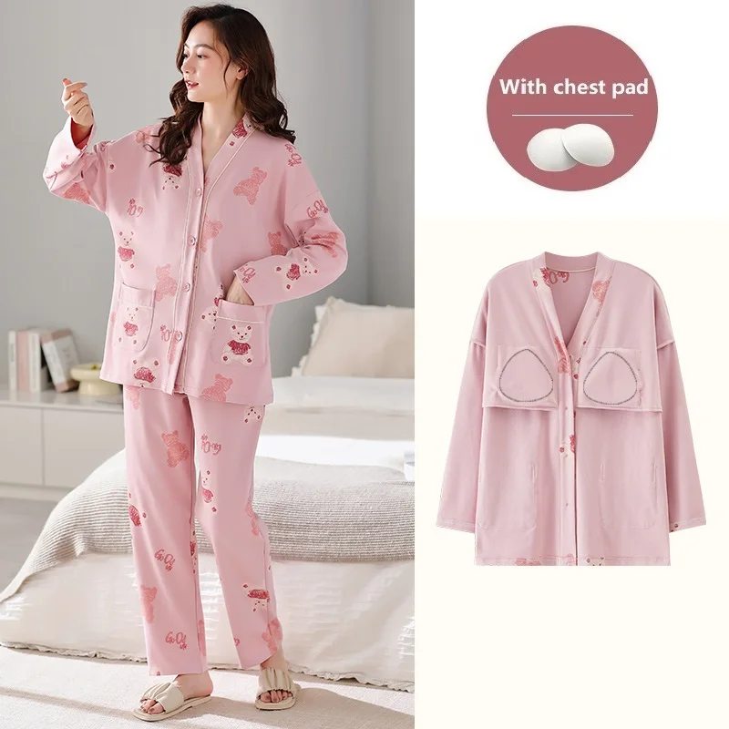 

With Chest Pad 5XL Autumn Pyjamas Female Young Girl Pajama Sets Lovely V-Neck Cardigan Japanese Kimonos For Women Cotton Yukata