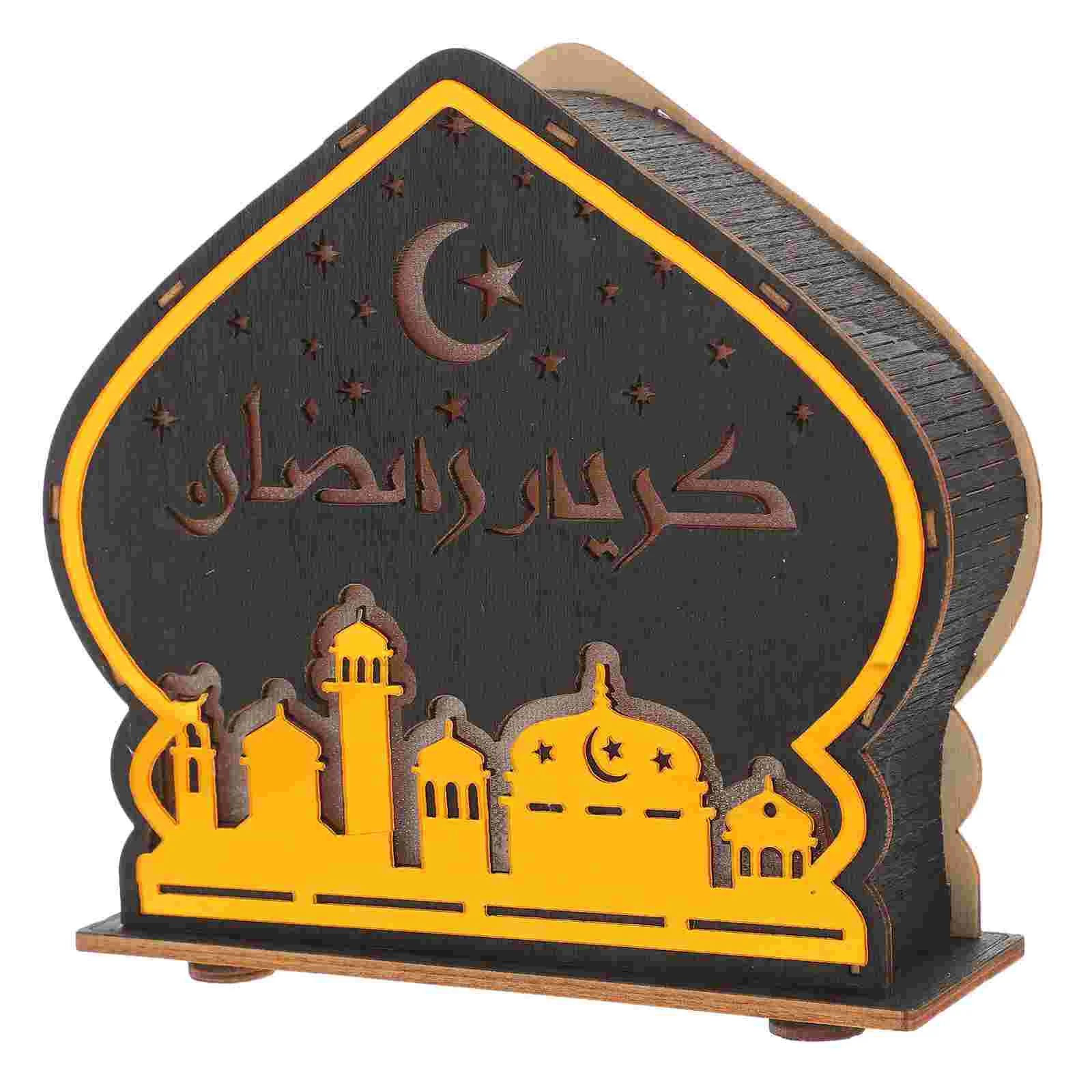 

Castle Ornaments Ramadan Wooden Sign Eid Mubarak Gift The Table Decor Light Decors Without