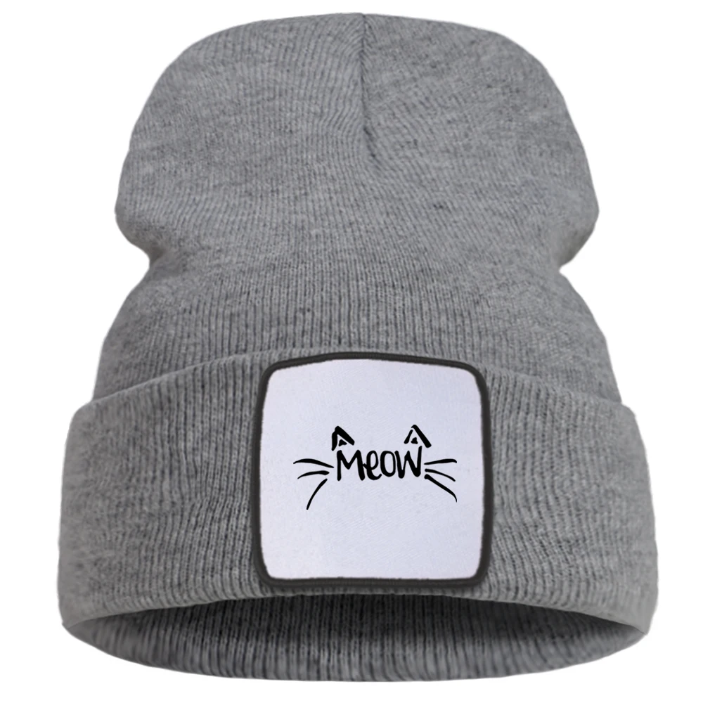 

Sport Spring Warm Knitted Caps Hot Sale Unisex Beanie Hats Breathable Outdoor Skullies Hat MEOW Cute Cat Cartoon Bonnet Cap