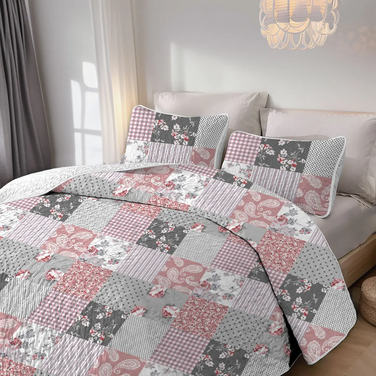 Grid Printed Quilt Set 5