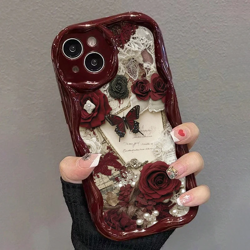 Butterfly Painted Wine Red Soft-Touch iPhone Case - Image 4