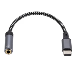 Nylon Braided USB to 3.5mm Audio Adapter with Mic and Headphone Support, 16 - bit DAC (Type - C Port)