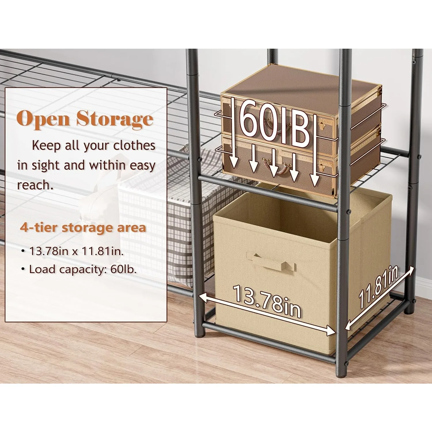 Freestanding Closet Organizers and Storage System with Hanging Rods,Steel Clothing Rack Suitable for Cloakrooms,Bedrooms 5