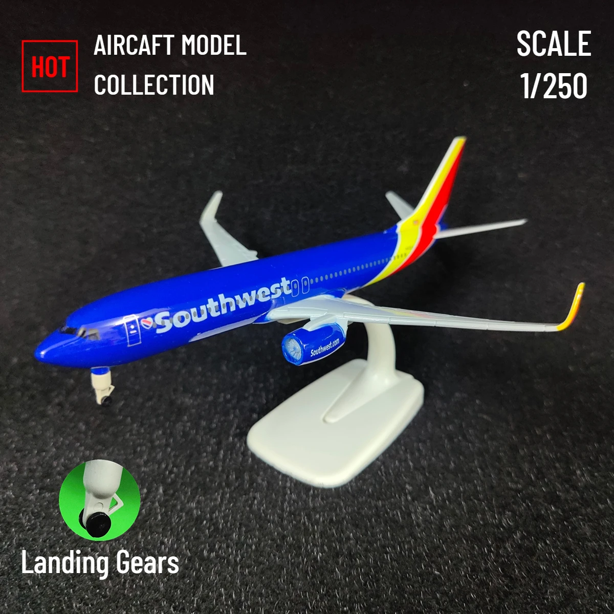 Scale 1:250 Metal Aviation Replica 20cm, Southwest B737 Aircraft Model Airplane Miniature, Xmas Gift Kids Fidget Toys for Boys