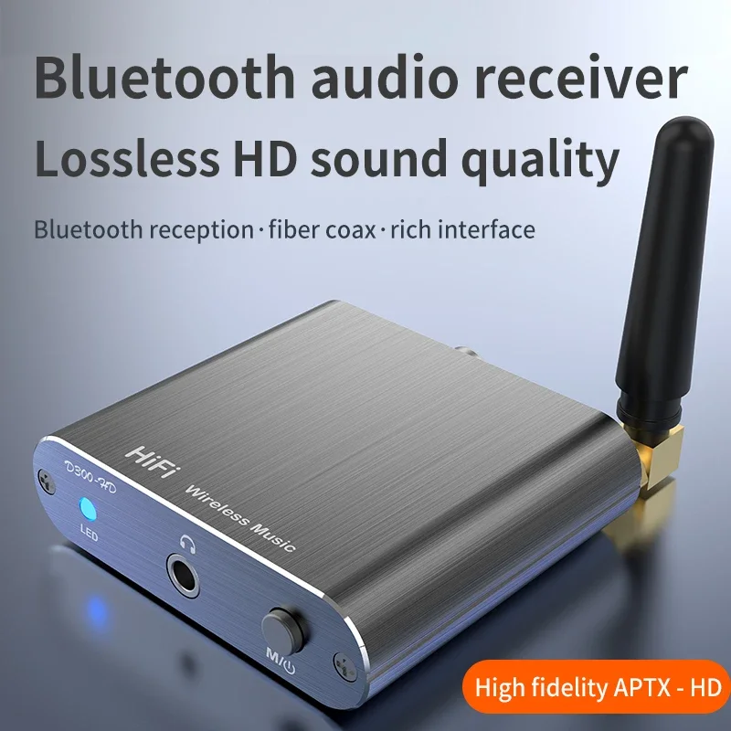HIFI Aptx-HD 리시버 스테레오 음악 무선 오디오 어댑터, Aux Toslink 동축 출력, 앰프 자동차 TV PC용, 블루투스 5.2, 3.5mm