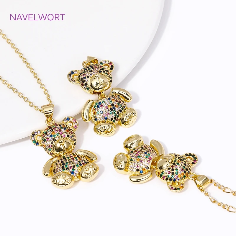DIY Necklace Making Supplies 18K Gold Plated Inlaid Zircon Cute Bear/Bear  Head Charms Pendants For Jewelry Making Findings - AliExpress