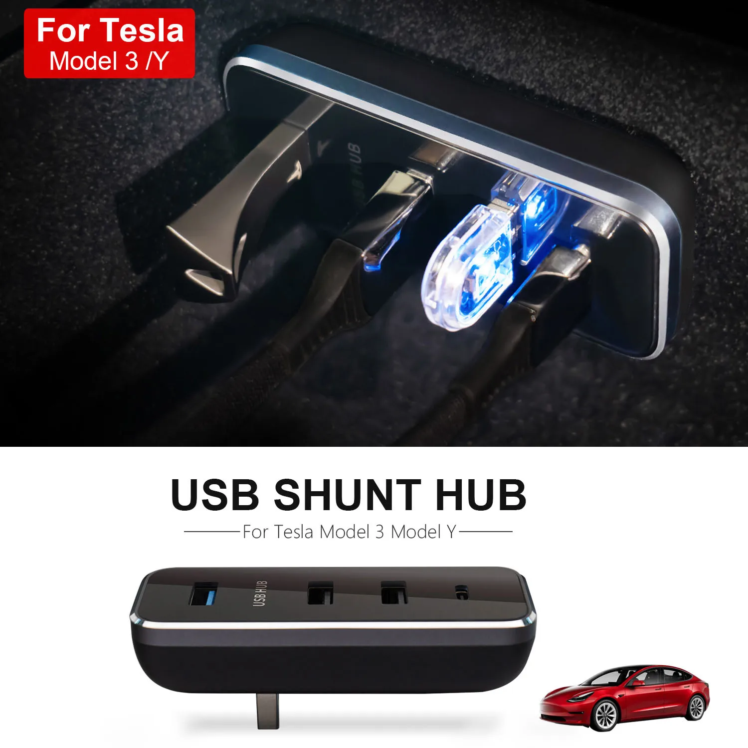 Glove Box USB Hub Ports For Tesla Model 3 Y 2021 2022 Upgrade Splitter Hub Docking Station