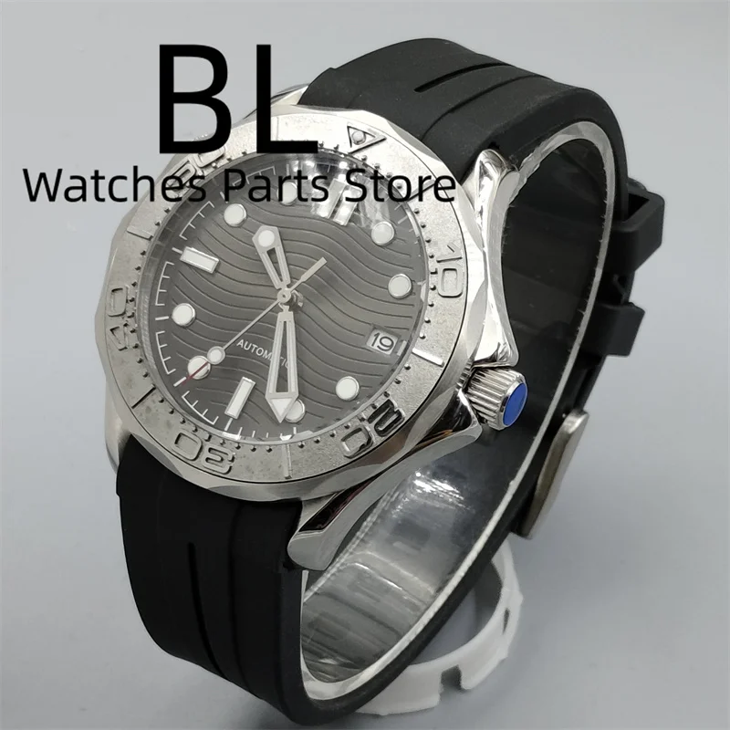 BLIGER 41mm Mechancial Men's Watch DomedSapphire Glass NH35A PT5000 Movement Rubber Strap Silver Ceramic Bezel Gray Dial No Date 3