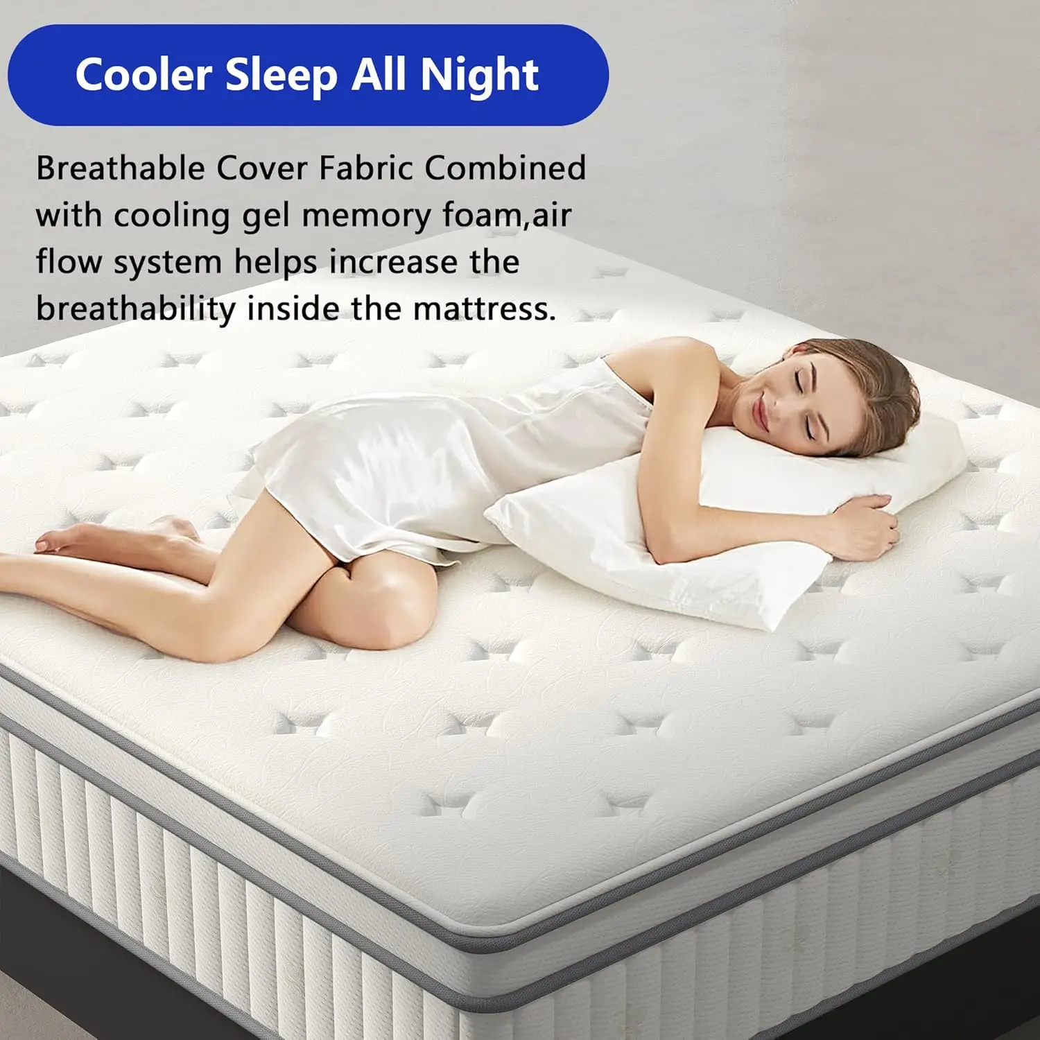 10 Inch Queen Size Mattress,Hybrid Mattress in a Box Gel Memory Foam  Pocket Springs,Medium Firm,Pressure Relief,60”*80”*10”