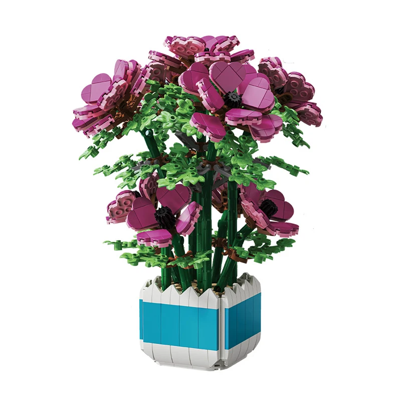 City Creativity Bouquet Flower Cymbidium Faberi Bonsai Potted Plant Home Decoration Building Blocks Bricks Kids Toys 6