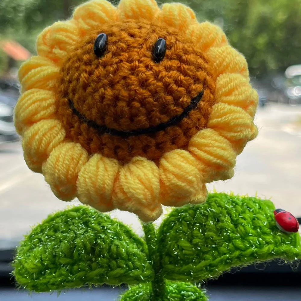 Décoration de tableau de bord de voiture en forme de tournesol faite à la  main au crochet - Accessoire mignon pour intérieur de voiture, maison