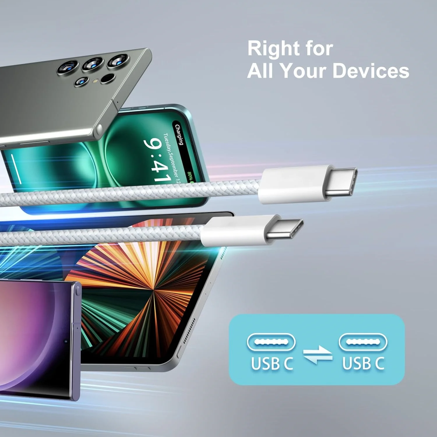 3팩 60W USB C to USB C 케이블, 타입 C to 타입 C 케이블, 아이폰 17 16 15 프로 플러스 프로 맥스 에어용 고속 충전 케이블, 갤럭시용