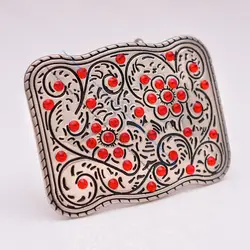 Bling Silver Huge Big Men Western Rodeo Cowboy Cowgirl Flower Carved Rhinestone Crystal Leather Belt Buckle Fit 38mm Belt strap
