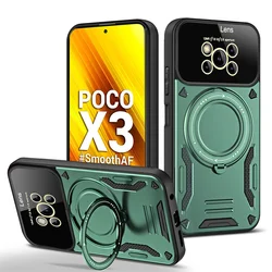 Magnetic Ring Bracket Armor Case with Magsafe Wireless Charging Compatibility for Poco X3 NFC (Green)