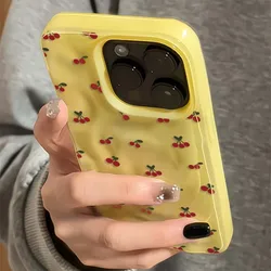 Charming Cherry Textured Shockproof Non-Slip Soft Phone Case Cover for iPhone 12 Pro (Yellow 2E1917)