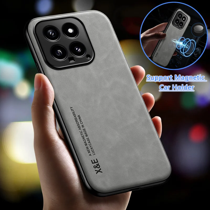 Leather Phone Case with Built-in Metal Plate and Car Magnetic Holder