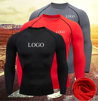 Top da corsa da uomo con logo personalizzato stampato camicia aderente a maniche lunghe intimo da palestra T-shirt sportiva ad asciugatura rapida