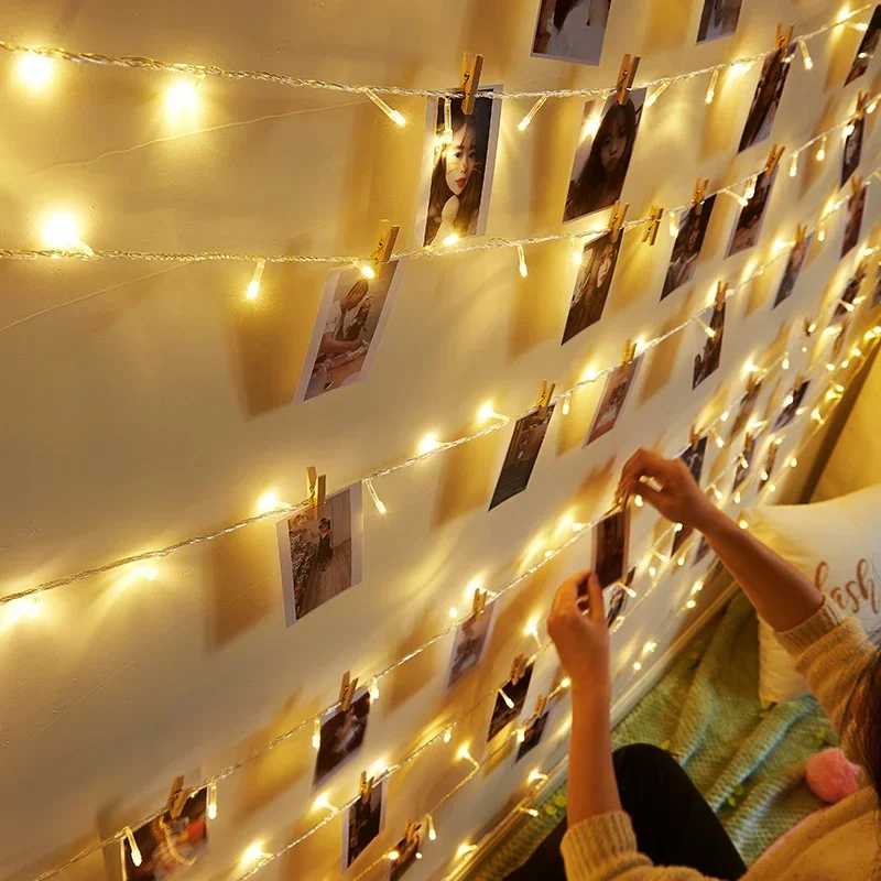 Photo Collage Clips String Lights Wall Hanging Photo Wall Starry Light Picture Card Display Light Wedding Bedroom Decoration photo frame