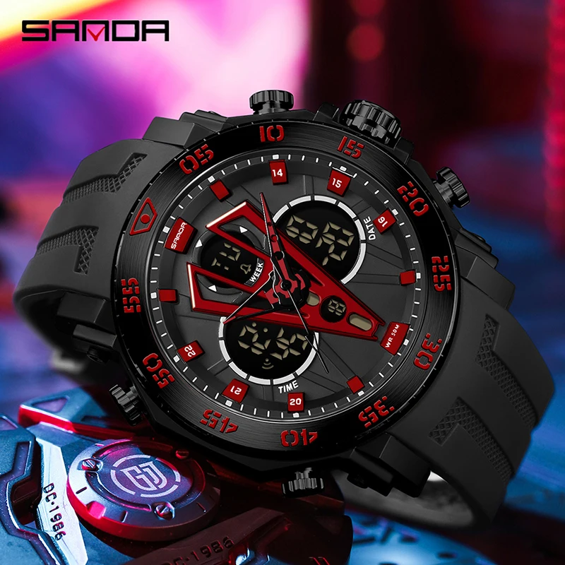 Sanda 6105 New Model Fashion Men 2023 Cool Design Mutiple Functions Teenagers Water Resistant Outdoor Alarm Mode Wrist Watch