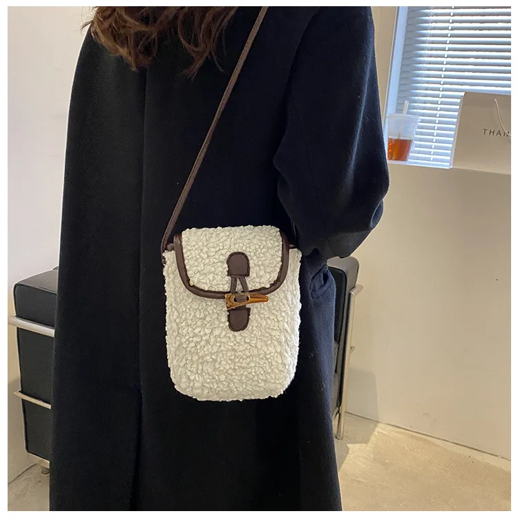 Damen Nische Design ins weiche Lamm Plüsch tasche niedlichen Herbst Winter neue Frauen taschen beliebte Explosion einfache Umhängetaschen – Detail 11