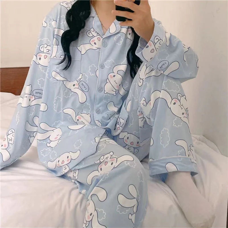 

Kawaii Sanrio Cinnamoroll женский пижамный комплект Тонкий с длинным рукавом мультфильм Kuromi Печатный домашнее платье для девочек на день рождения Рождество подарок
