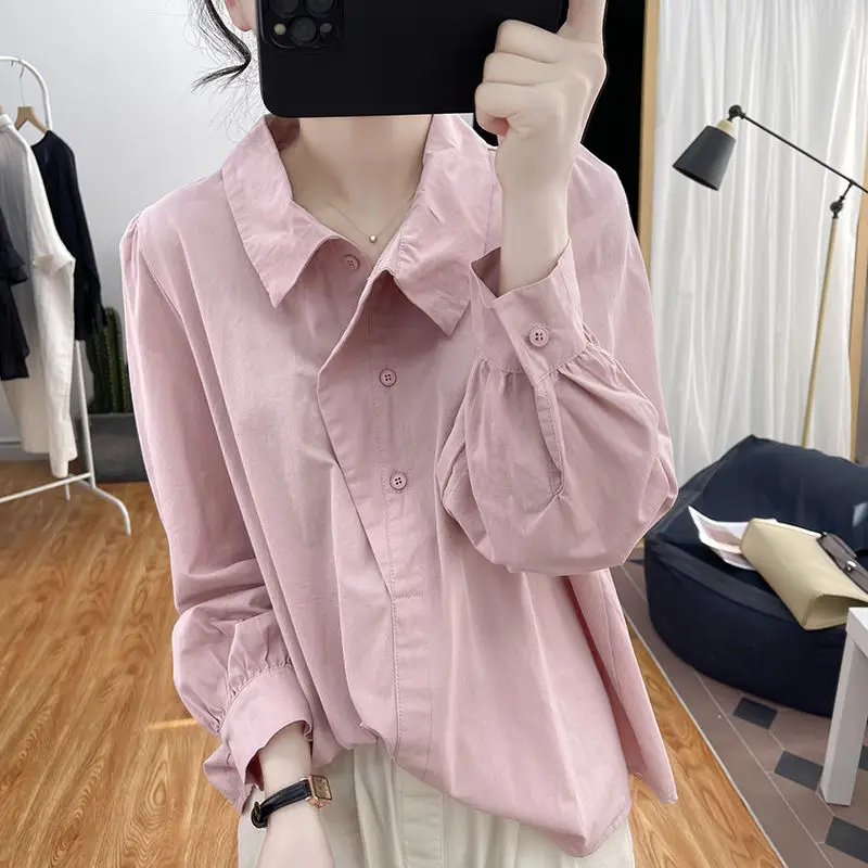 

Cotton Long-sleeve Thin Woman Blous Shirt New Loose Fashion Irregular Shirts Casual Vacation Top Korean Women's Clothes B192