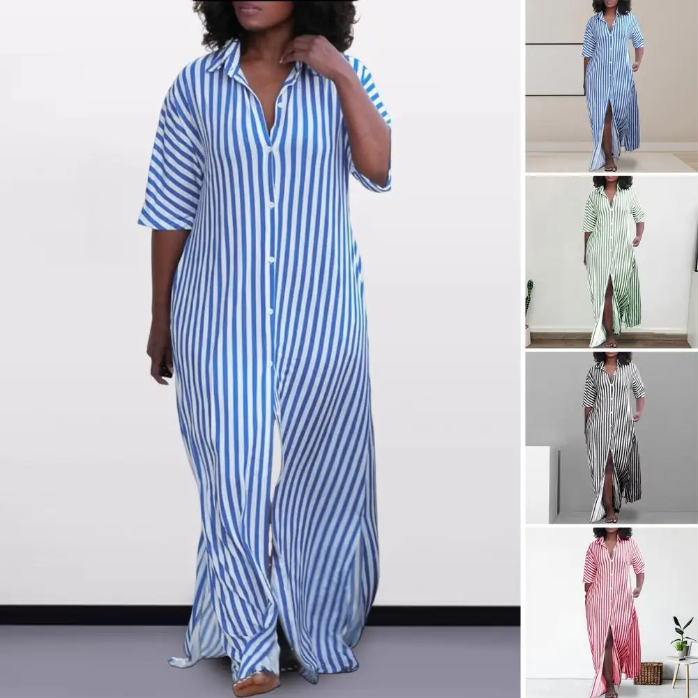 

Платье-Макси женское в полоску, элегантное шикарное офисное платье с длинным рукавом и разрезом на подоле, осень