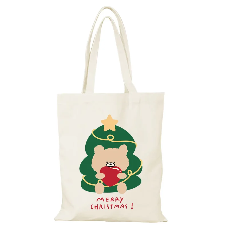 die Einkaufstasche Canvas Cartoon Lady Bags Frohe Weihnachten Neujahr Geschenk Handtaschen Damen Umhängetasche Sac De Courses Eco Shopper Man – Detail 10