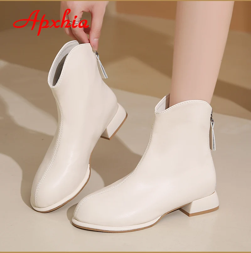 Aphixta Hot Sale Back Zipper Fashion Women Ankle Boots Square Heel Pointed Toe Lady Footwear Shoes Women zapatos mujer 2024