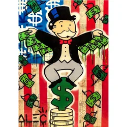 Vibrant Graffiti - Inspired Millionaire Cartoon Canvas Wall Art for Contemporary Home Decor ( Light Yellow)