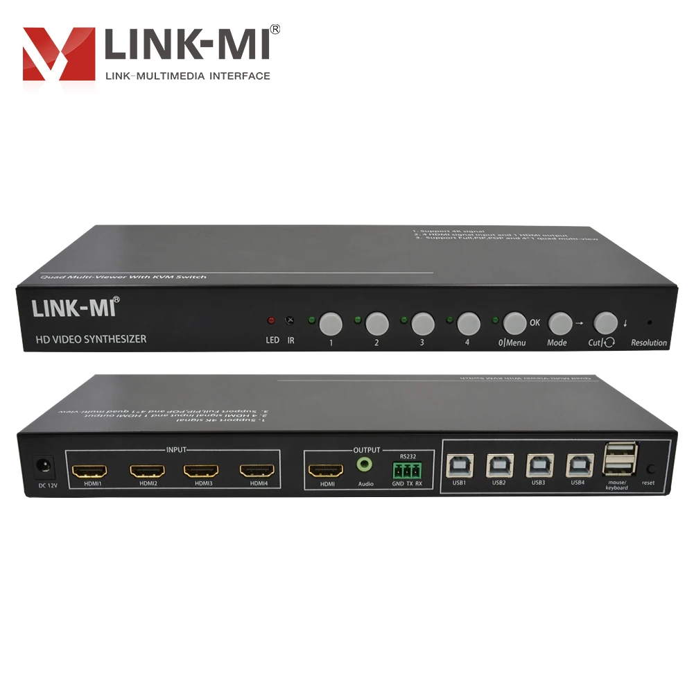 LINK-MI 4x1 HDMI 멀티 뷰어 KVM 스위치 지원 4K @ 60Hz USB, 오디오, 4 IN 1 OUT 원활한 스위처