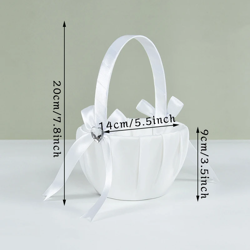 Cesto Per Fiori Da Sposa In PVC E Raso Bianco Con Fiocco E Strass – 13×22cm – Accessorio Elegante Per Damigelle E Cerimonie - 3