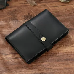 Handcrafted Leather Travel Journal Cover with Refillable Notebook and Multifunctional Holder (Black)