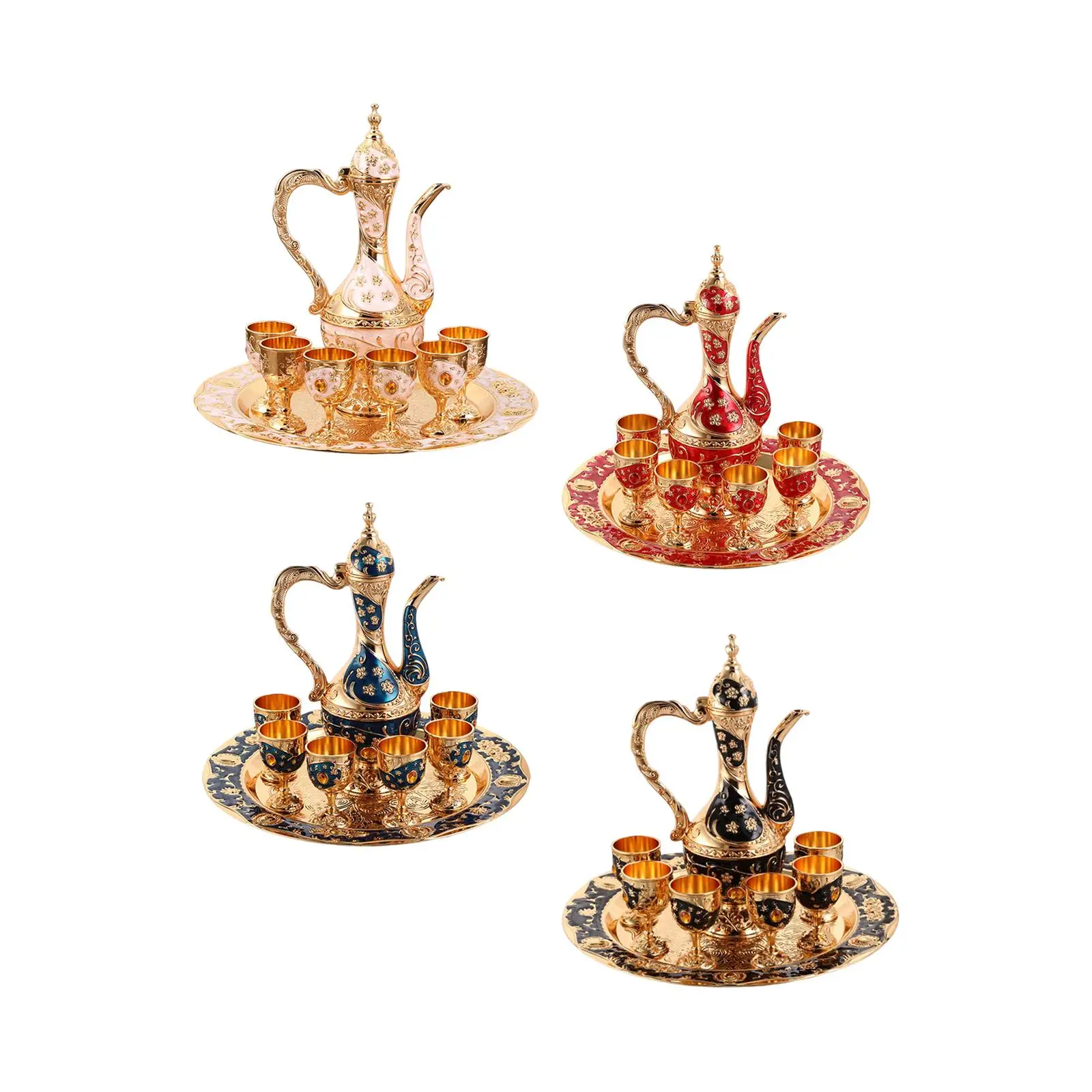Turkish Tea Set Teapot Tray and 6 Cups Coffee Serving Set Dining Room Wedding