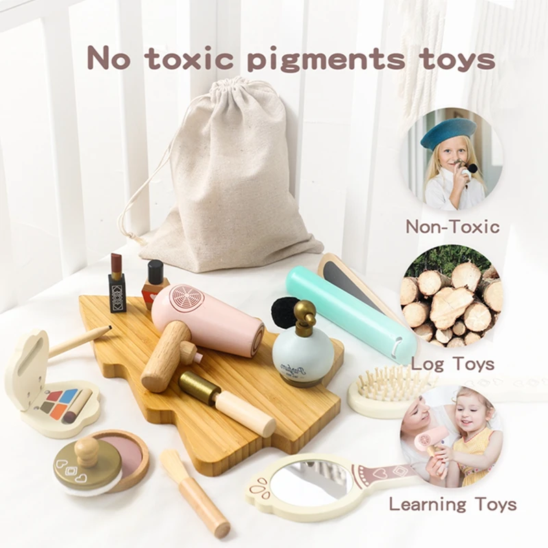 Girls Wooden Makeup Set Game Cosmetic Case Gift Toys