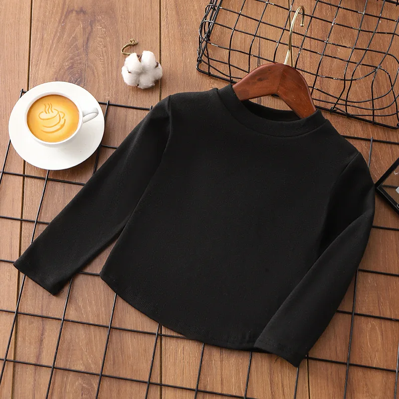 1pcs Autumn Winter Children's T-Shirts Solid Color Warm Tops Kids Round Neck Long Sleeve Base Shirt Boys Girls Tshirts Clothes 5
